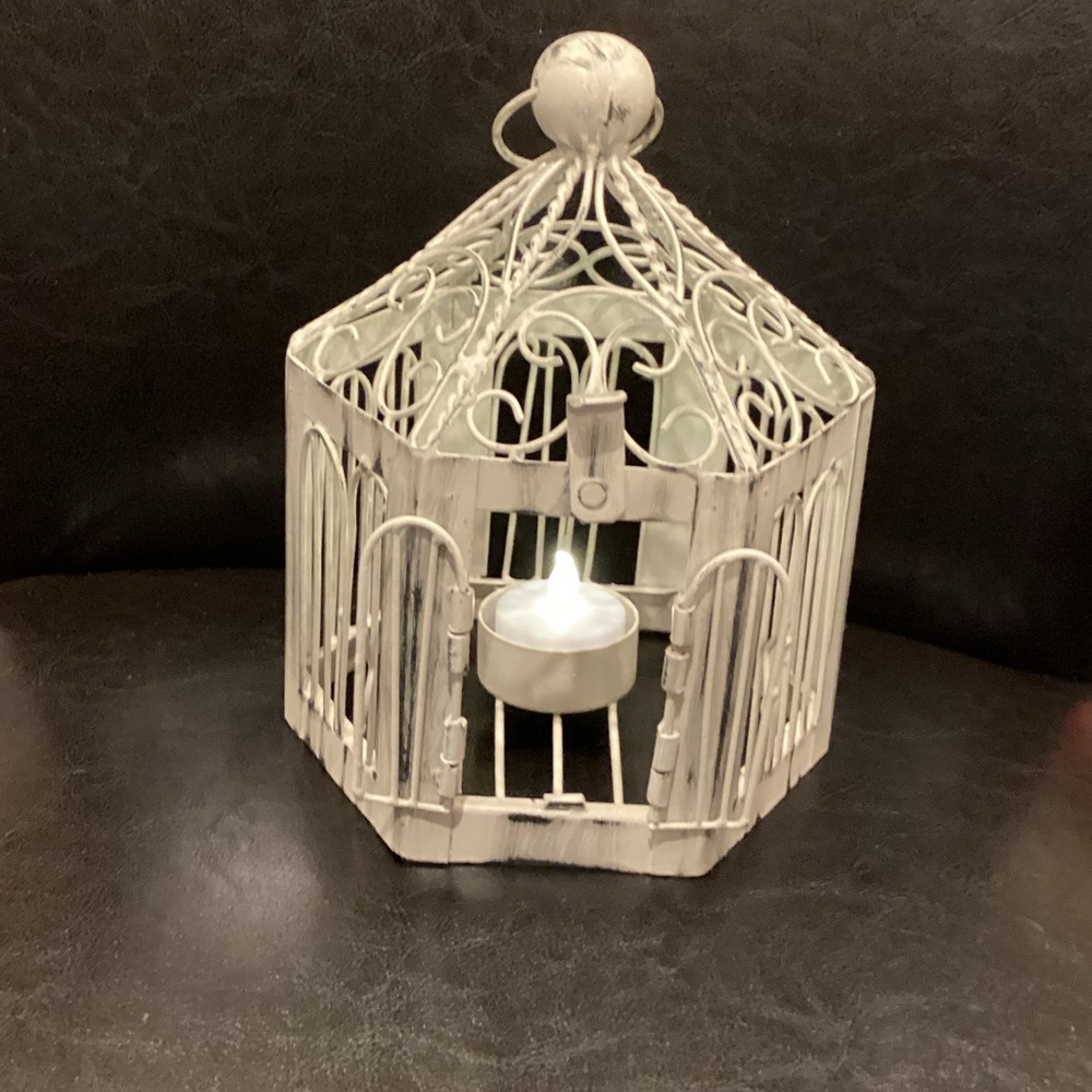 Vintage Birdcage White Metal Candle Holder Lantern